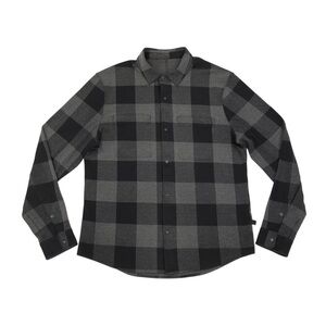 Lululemon Soft Knit Overshirt Men's Size Large Plaid Black Gray Snap Long Sleeve